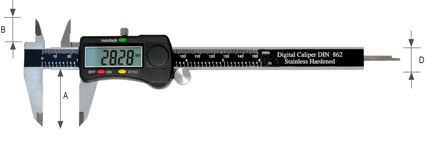 Digital caliper with roll and data output 150 mm