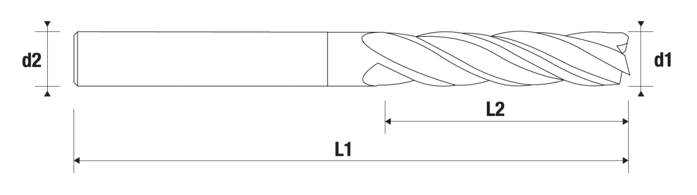Square end mill extra long Z4 · 30º - 2