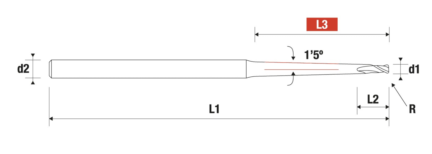 Fresa tórica de metal duro cónica 1,5º · Z2 · 30º - 3