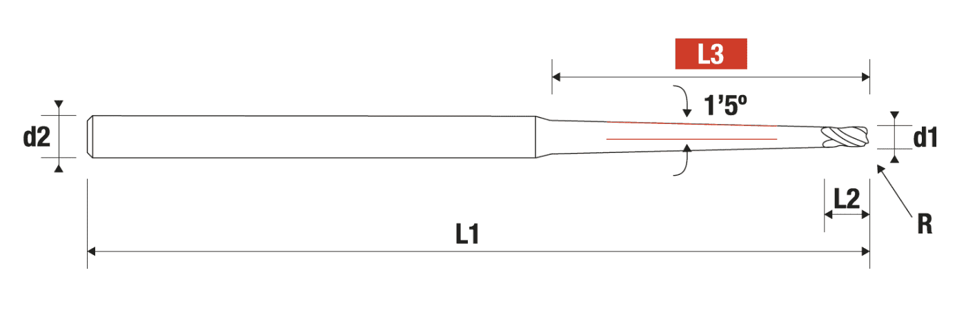 Fresa tórica de metal duro cónica 1,5º · Z4 · 30º - 3