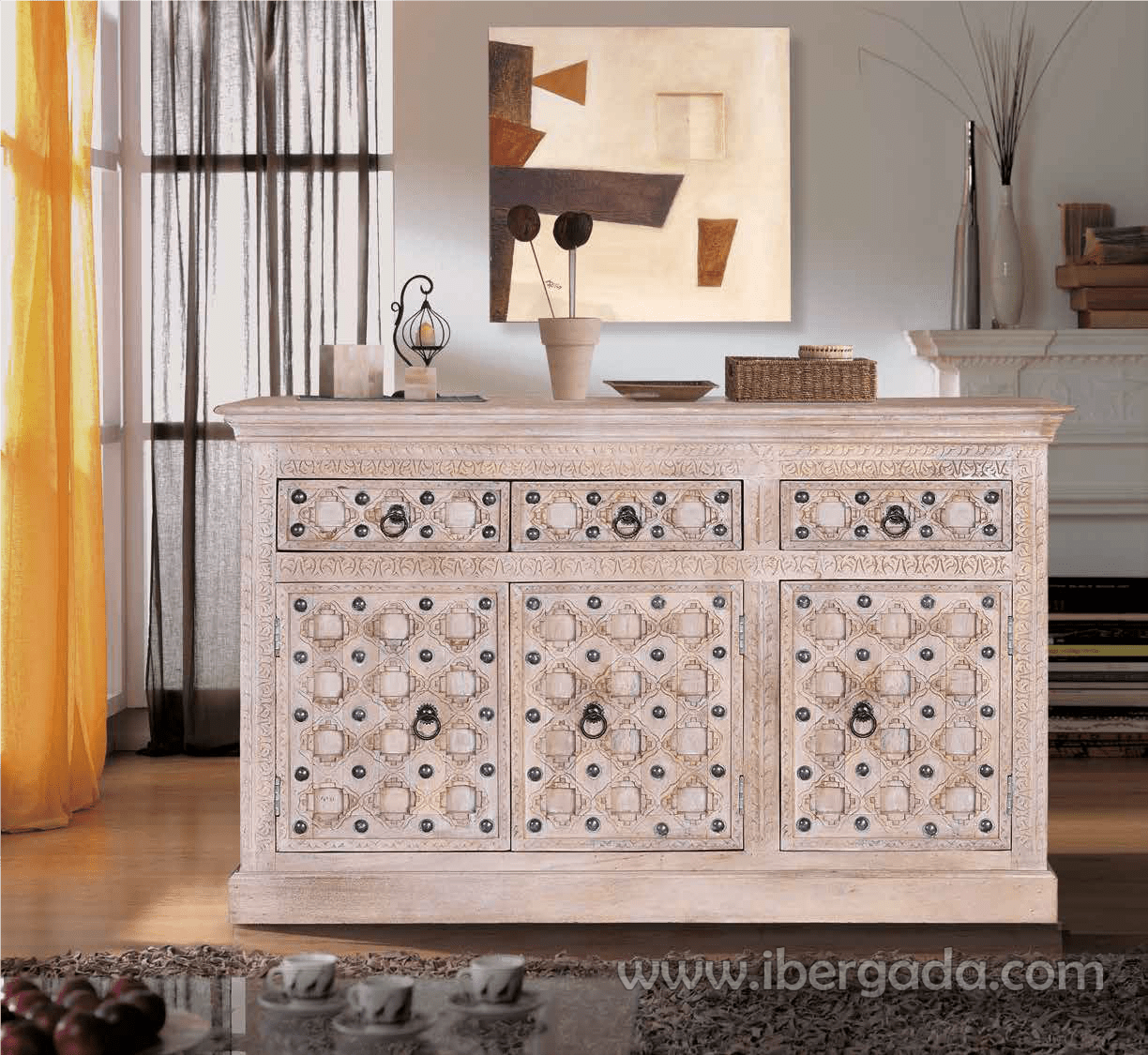 Aparador Kala Madera/Metal 3 Puertas 3 Cajones (150x40x92)-1
