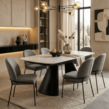 Mesa de Comedor Extensible Negra/Porcelánico (140-200x90)