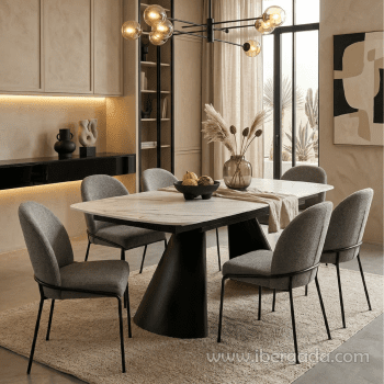 Mesa de Comedor Extensible Negra/Porcelánico (140-200x90)