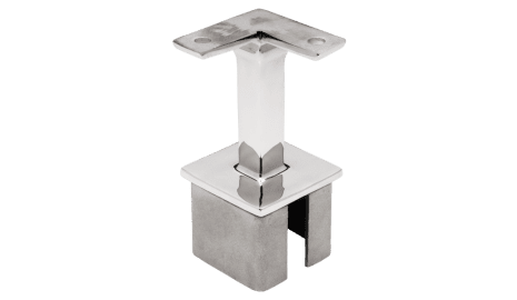 Soporte fijo para unir pasamanos a poste cuadrado en esquina 90º inox (Caja indivisible 2 unidades / precio por unidad!!)