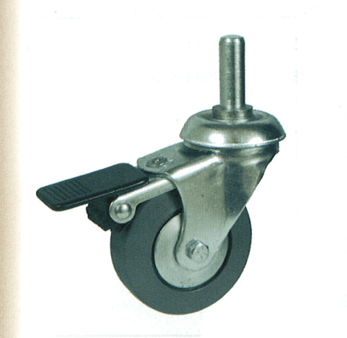 Rueda de goma 42 mm, con freno, giratoria con soporte y espiga AFO