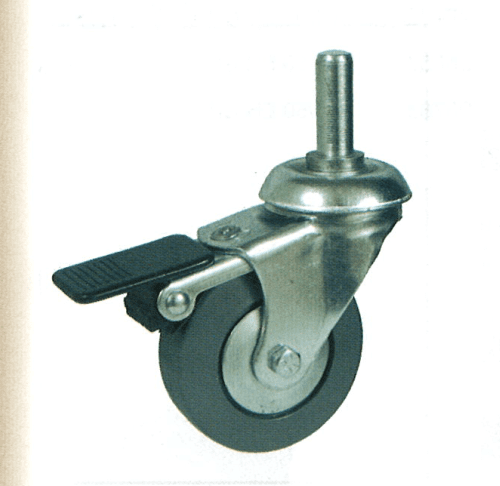 Rueda de goma 80 mm, con freno, giratoria con soporte y espiga AFO