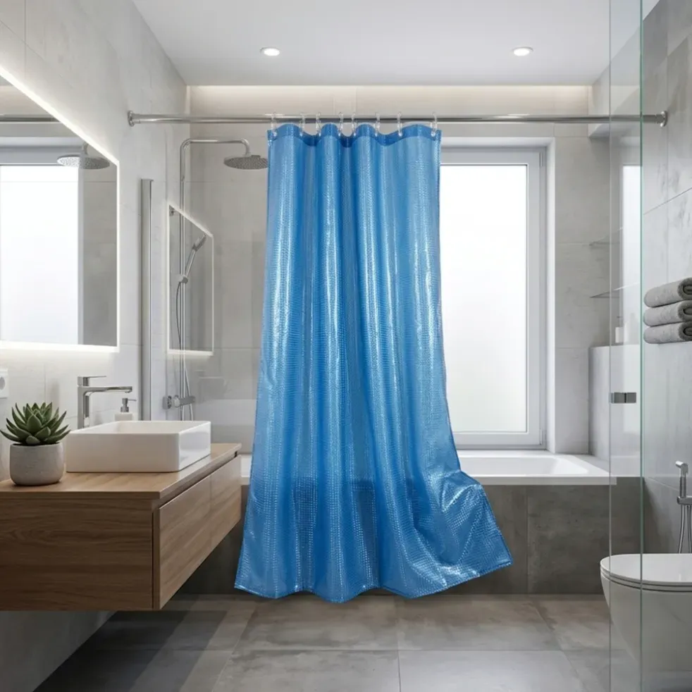 Cortina de baño azul efecto cristal