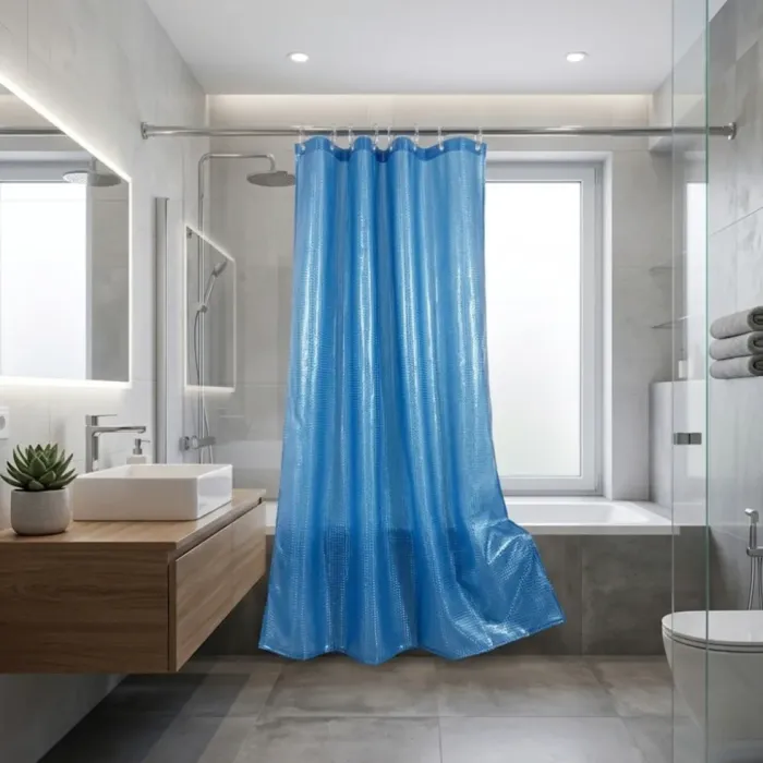Cortina de baño azul efecto cristal