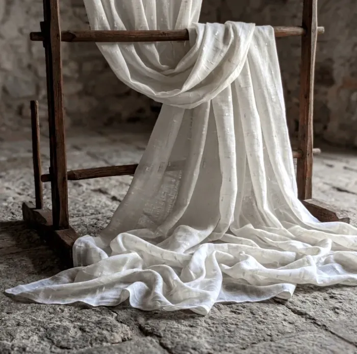 Tela Visillo italiano blanco stropicciato topos - 1