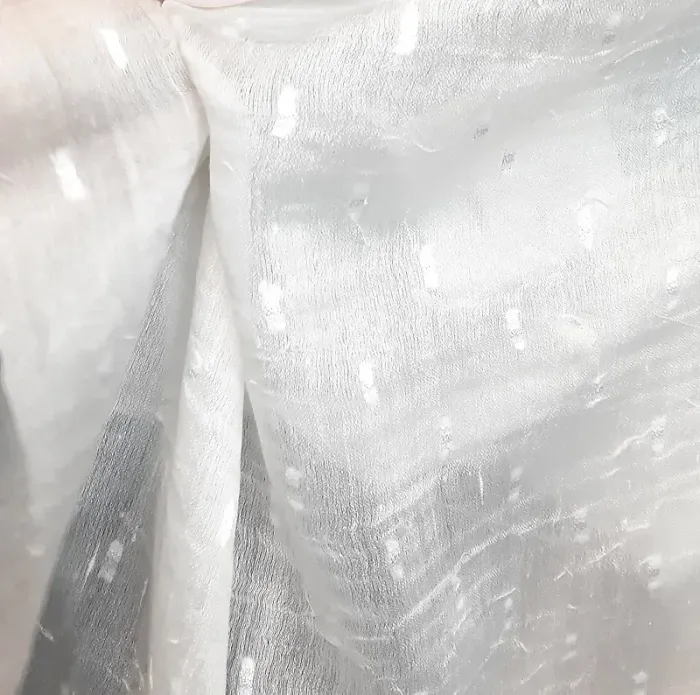 Tela Visillo italiano blanco stropicciato topos - 2