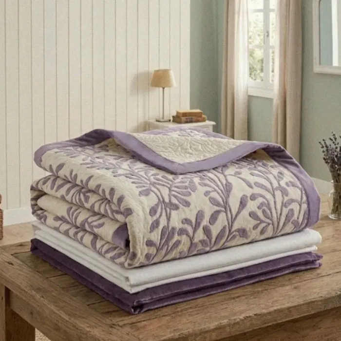 Colcha reversible hojas lila. Cama 90 - 3