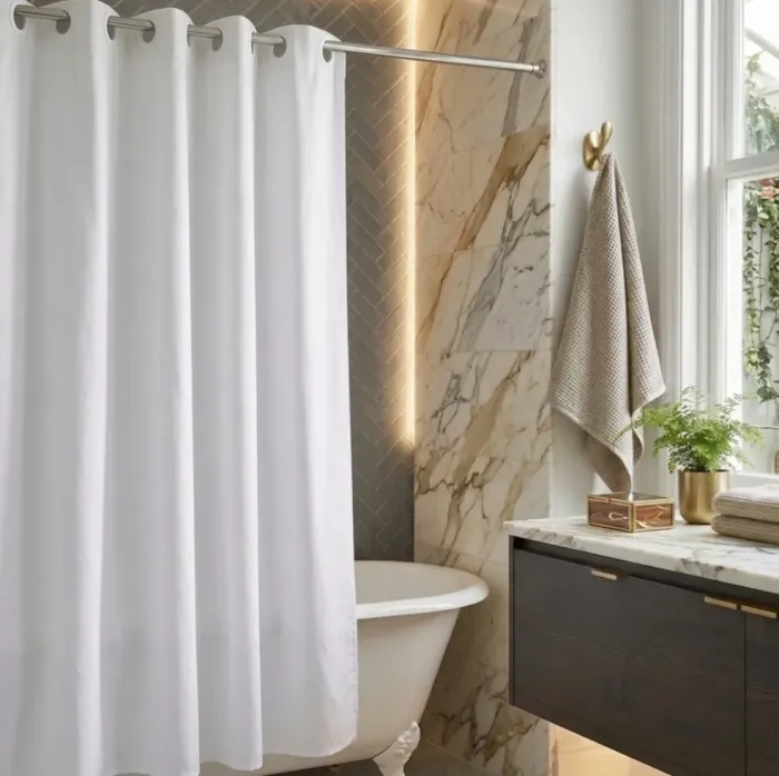 Cortina baño blanca ollaos mágicos