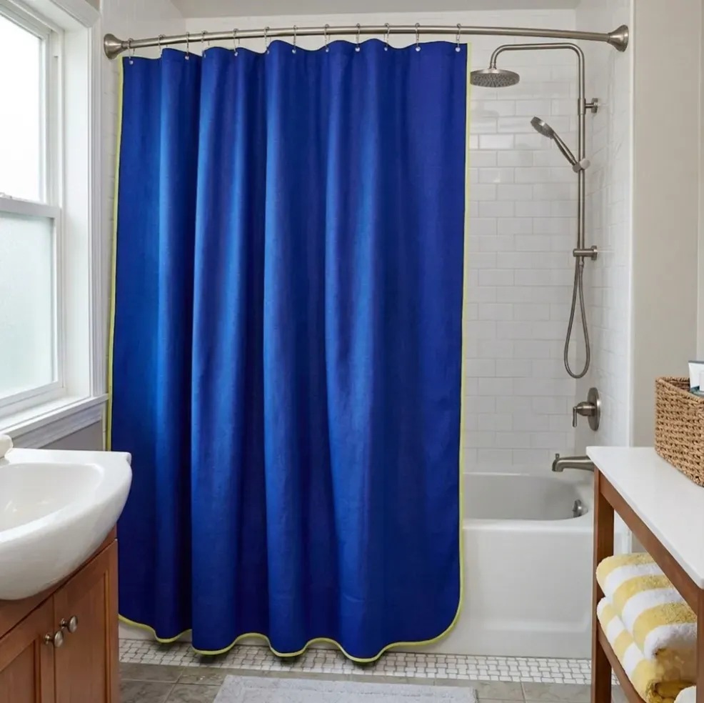 Cortina de baño azulón de loneta