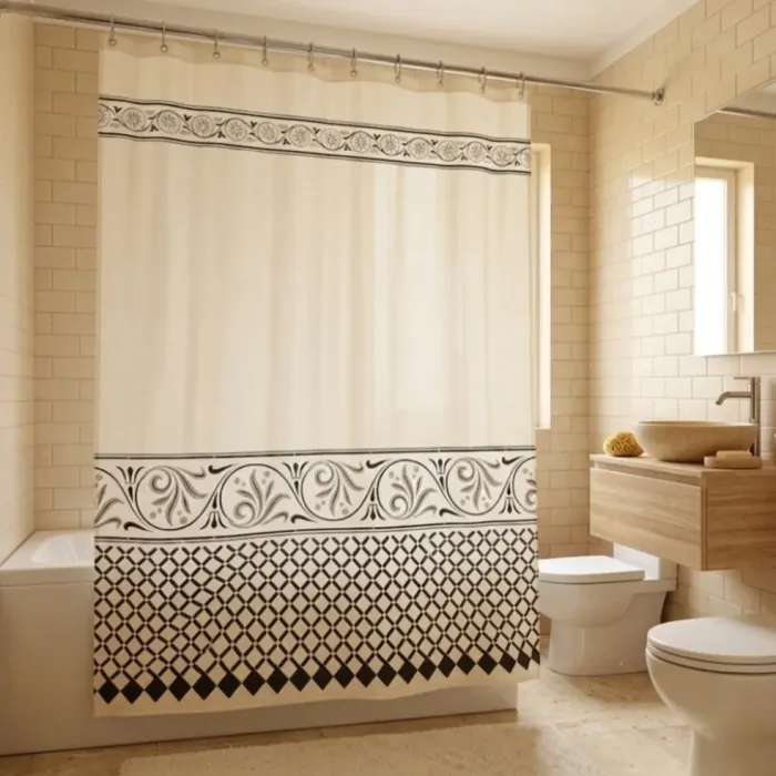 Cortina de baño cenefa negra