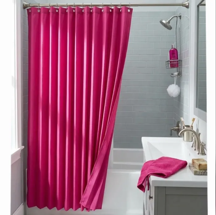 Cortina baño plisada rosa fucsia