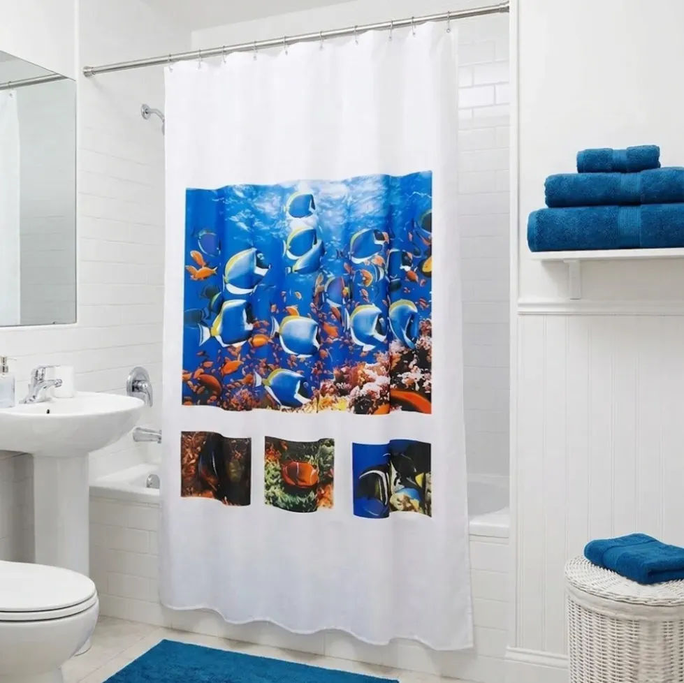 Cortina de baño peces azul