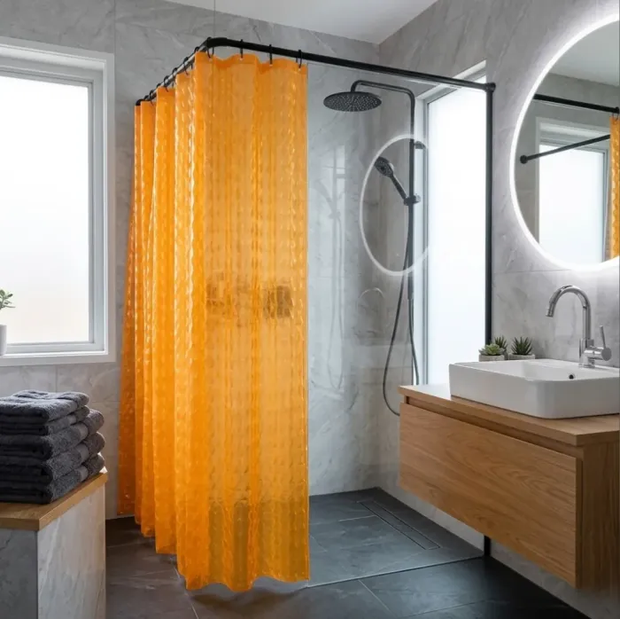 Cortina baño bubbles naranja vivo