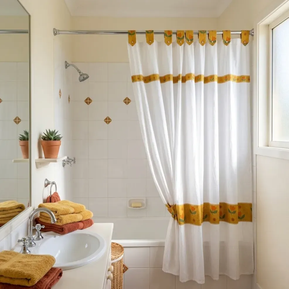 Cortina de baño presillas ocre