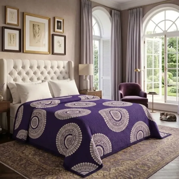 Colcha reversible morada mandalas. Cama: 135, 150 - 2