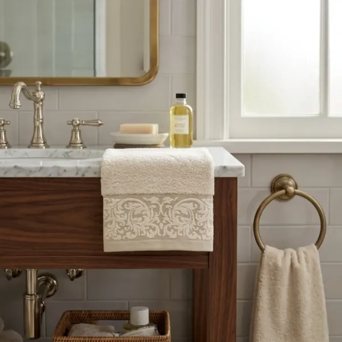 Juego de toallas beige con greca