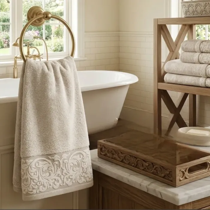 Juego de toallas beige con greca - 2