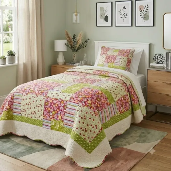 Colcha boutie pachwork pistacho cama 105