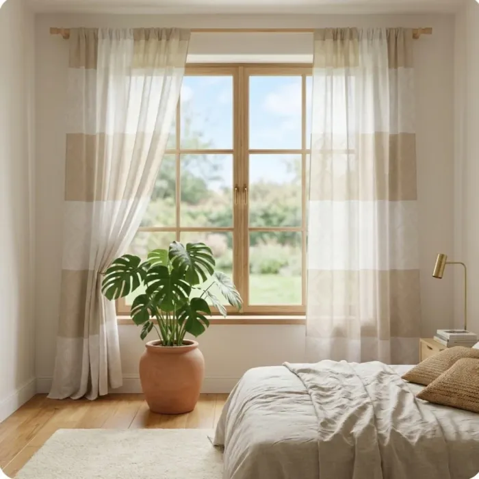 Visillo franjas beige rombos - 1