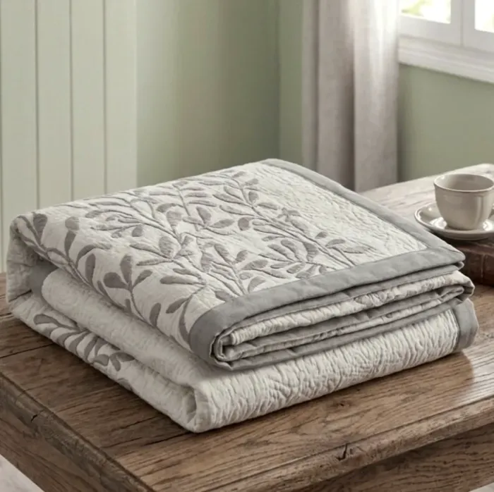 Colcha reversible hojas gris. Cama 90 - 3