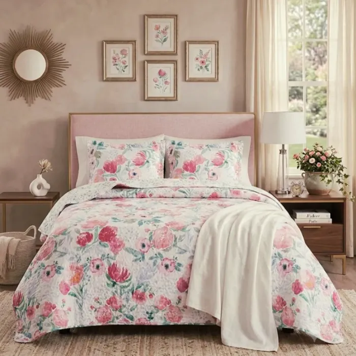 Colcha bouti flor acuarela. Cama 90 y 135 - 2