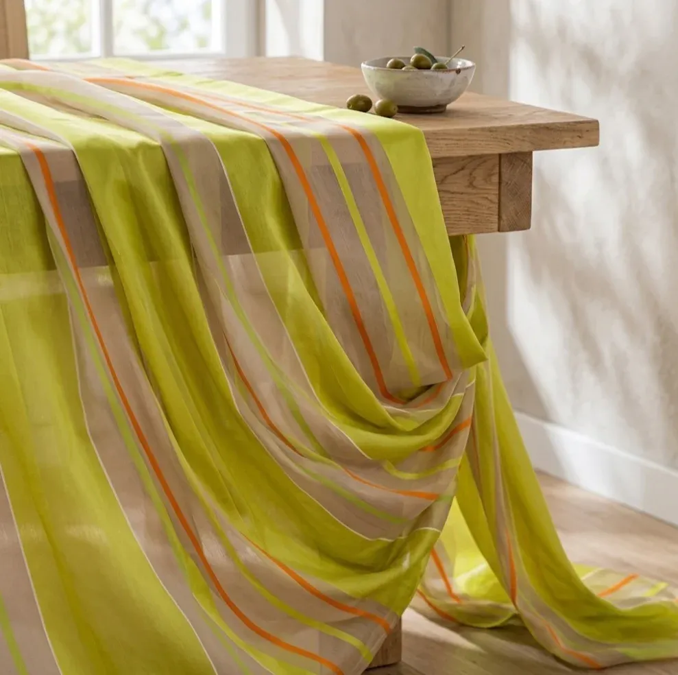 Retal Visillo organza y seda verde y naranja