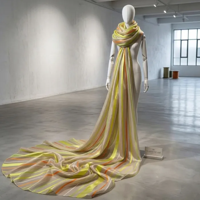 Retal Visillo organza y seda verde y naranja - 1
