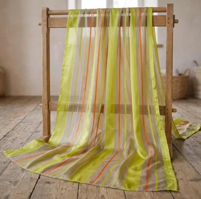 Retal Visillo organza y seda verde y naranja - 2