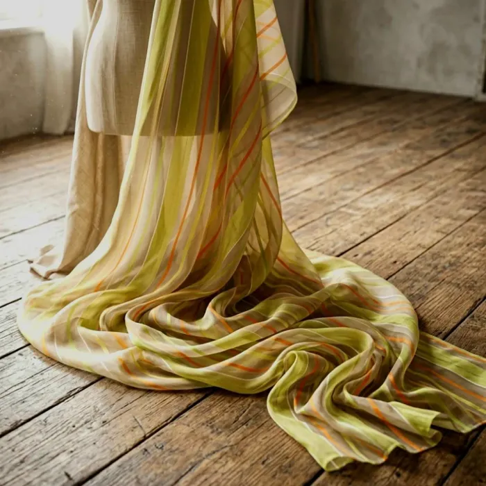 Retal Visillo organza y seda verde y naranja - 3
