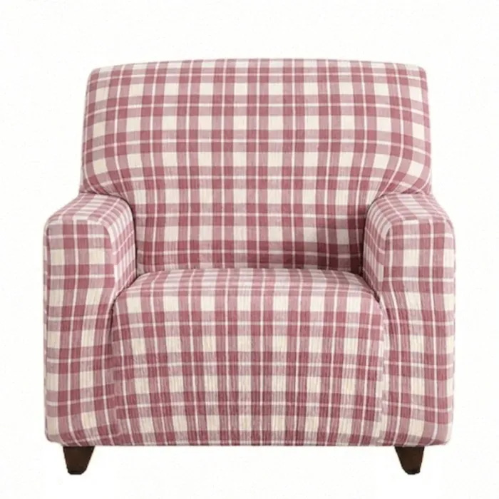 Funda de sillón cuadros beige y rosa. 1 plaza - 2