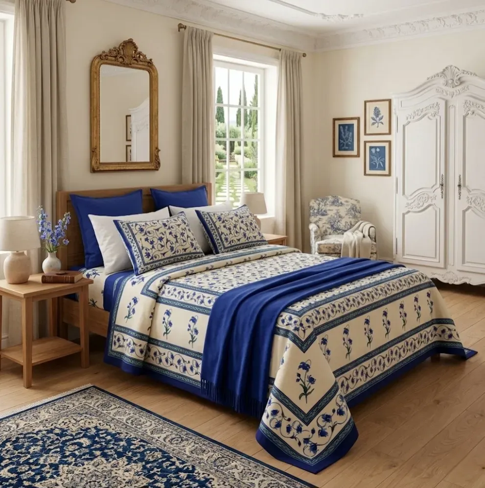 Multiusos beige flores azules. 173 x 260