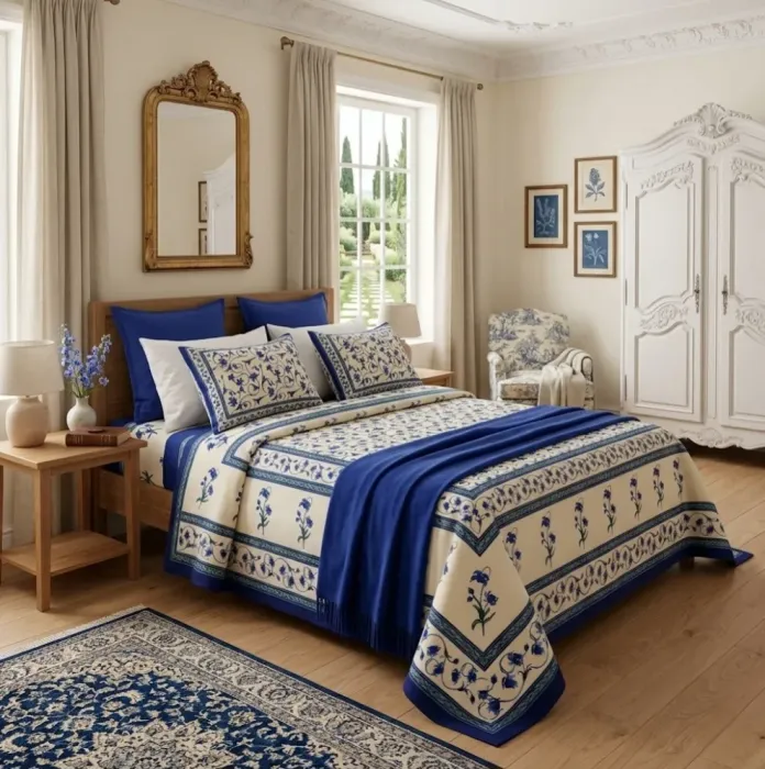 Multiusos beige flores azules. 173 x 260