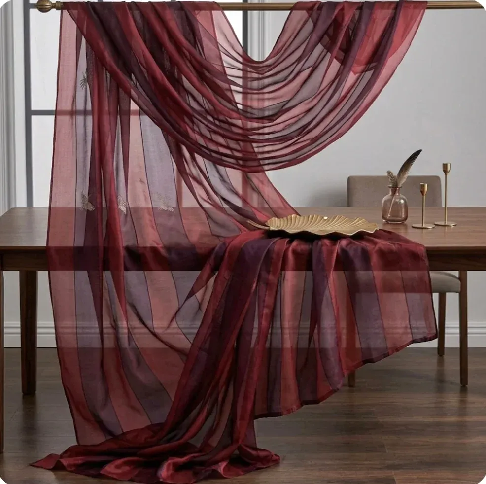Tela Visillo organza rayas berenjena granate