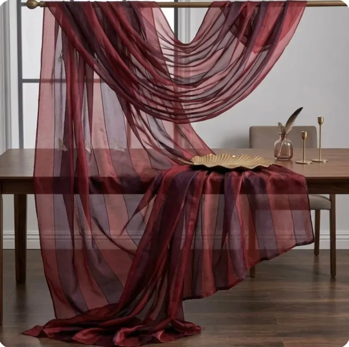 Tela Visillo organza rayas berenjena granate