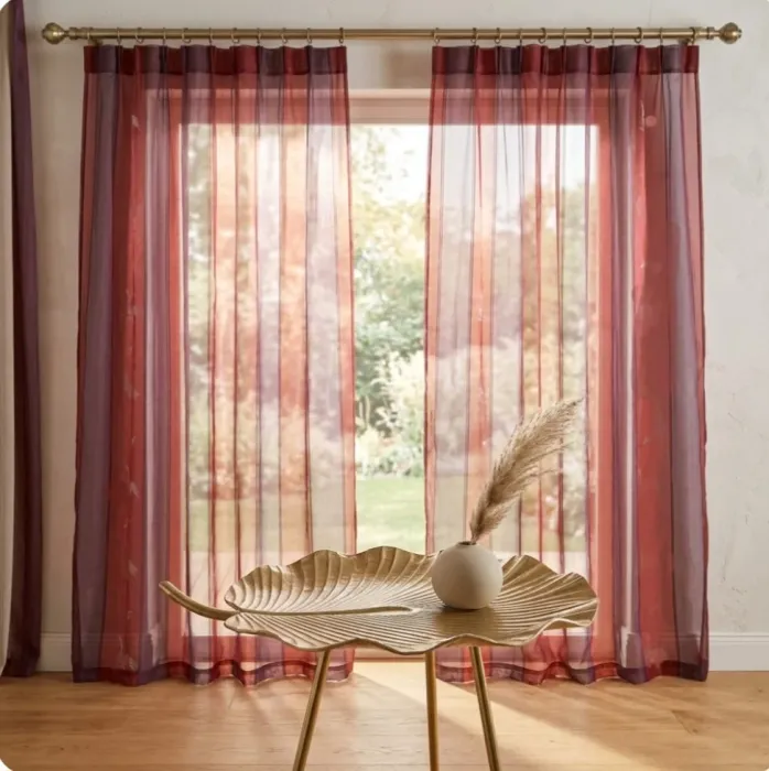 Tela Visillo organza rayas berenjena granate - 1