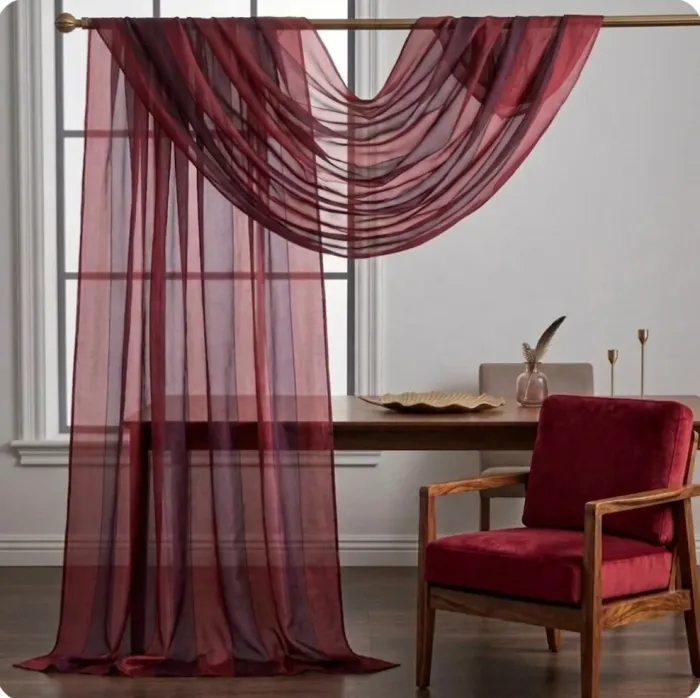Tela Visillo organza rayas berenjena granate - 4