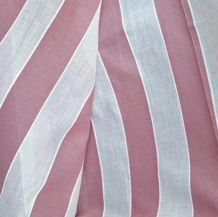 Retal Tela visillo rayas rosa granate y beige - 1