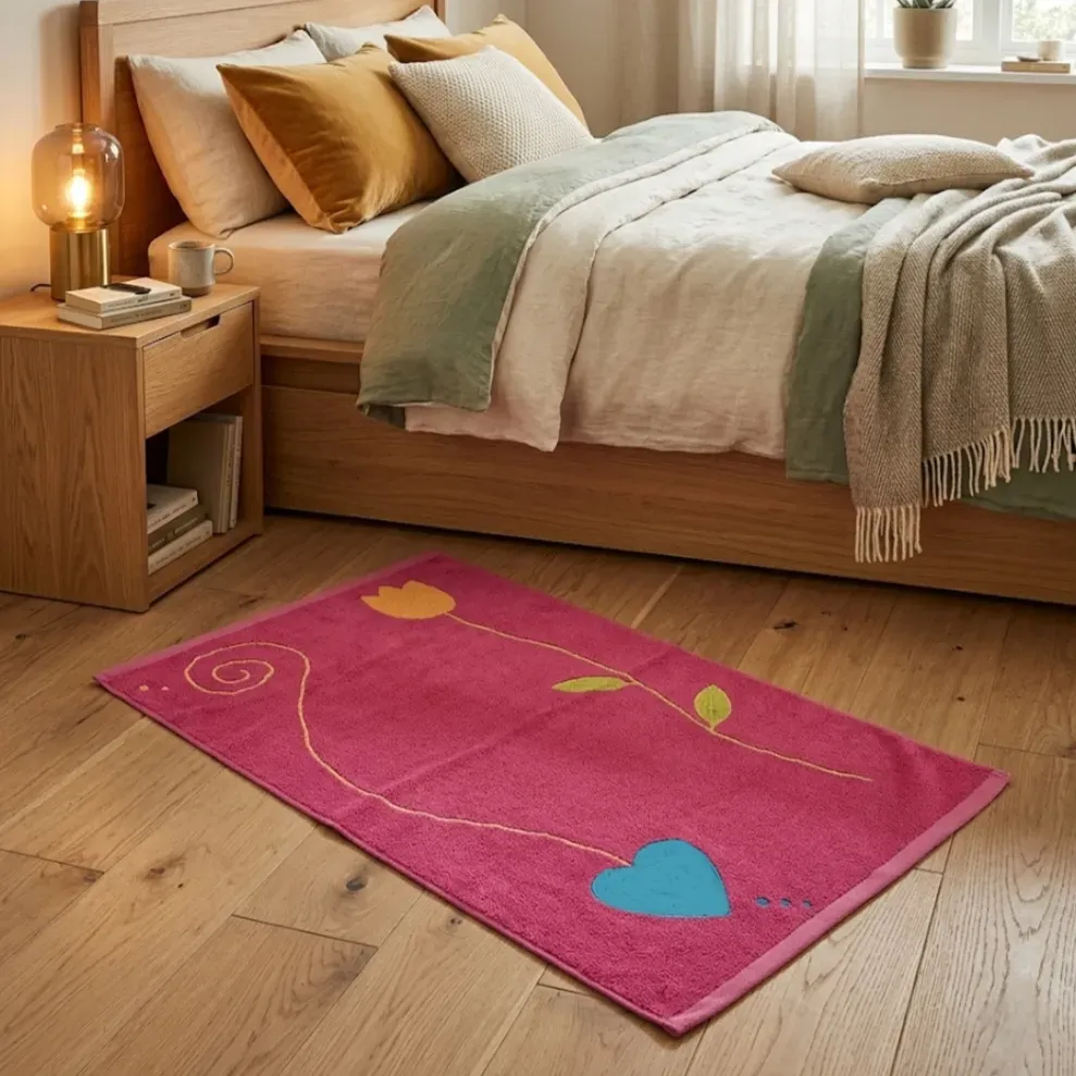 Alfombra chenilla corazón rosa 60 x 90