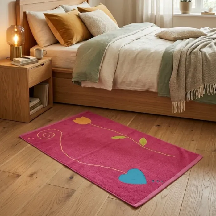 Alfombra chenilla corazón rosa 60 x 90