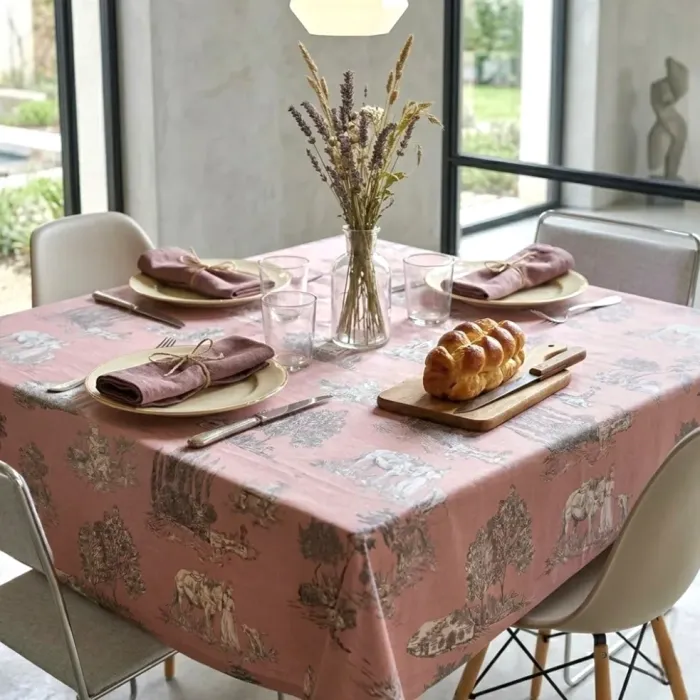 Tela resinada toile de jouy rosa - 4