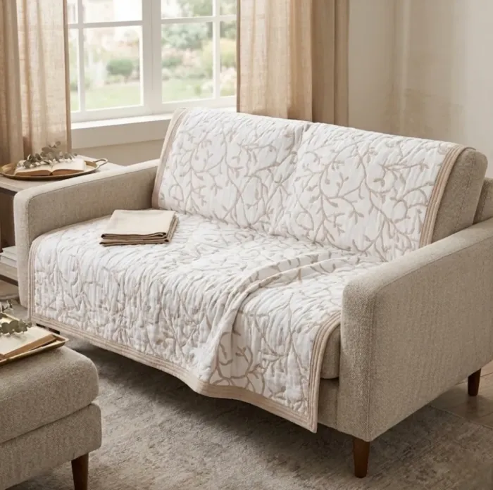 Colchas reversibles hojas beige. Cama 150 - 2