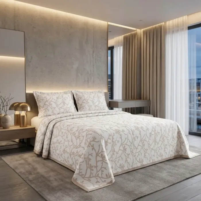 Colchas reversibles hojas beige. Cama 150 - 4