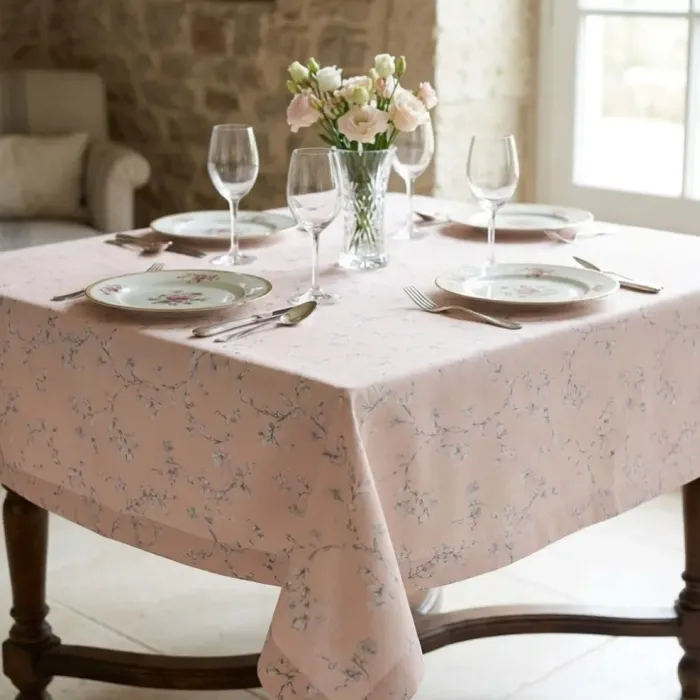 Tela mantel antimanchas almendro rosa - 6