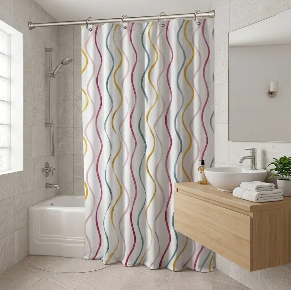 Cortina de baño con ondas de colores