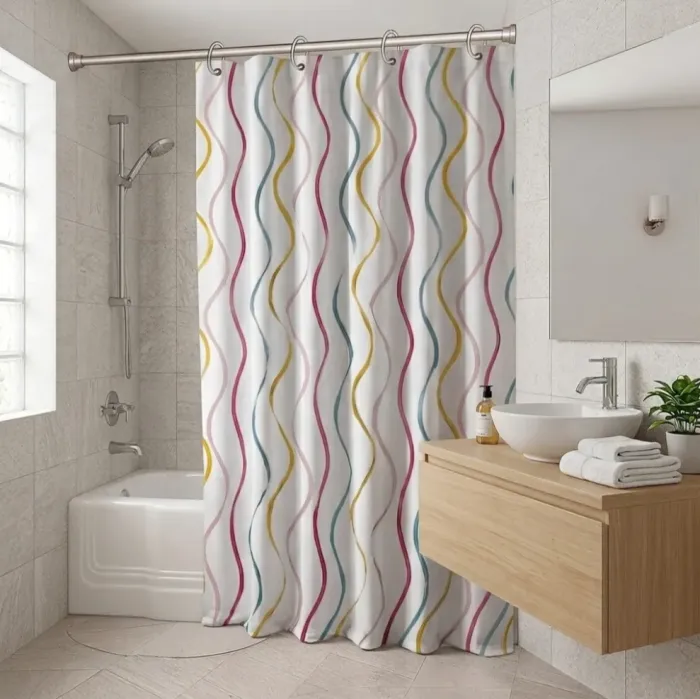 Cortina de baño con ondas de colores