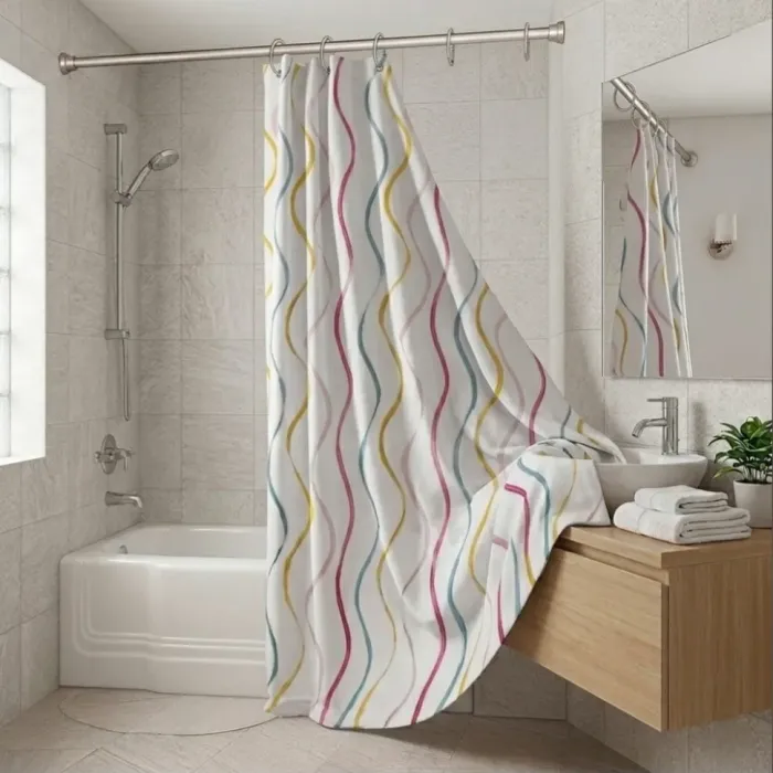 Cortina de baño con ondas de colores - 2